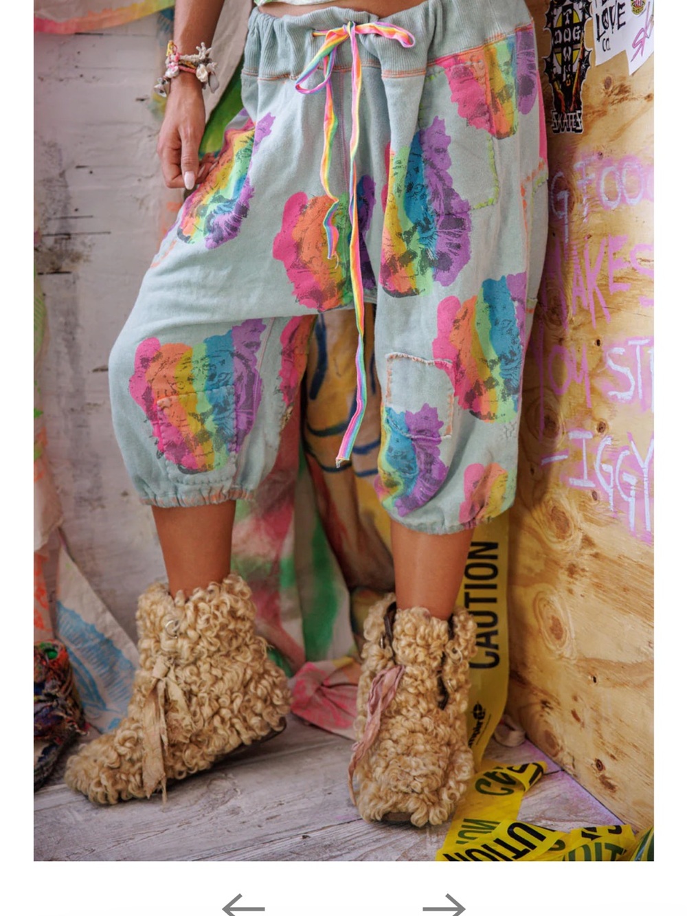 Magnolia Pearl Rainbow Floral Printed Cotton Shorts with Rainbow Drawstring - Picture 2 of 3